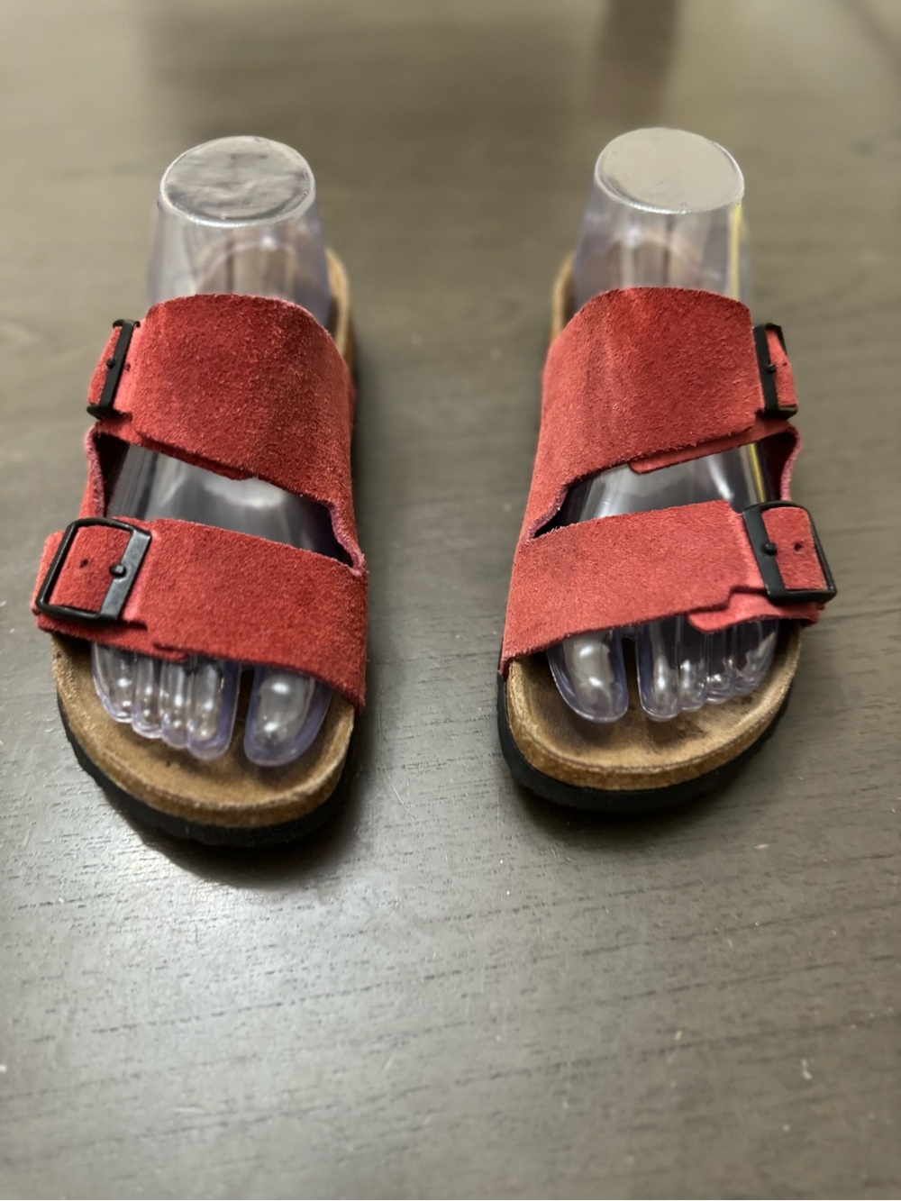 Women's Red Suede Double-Buckle Slide Sandals size L6 M4